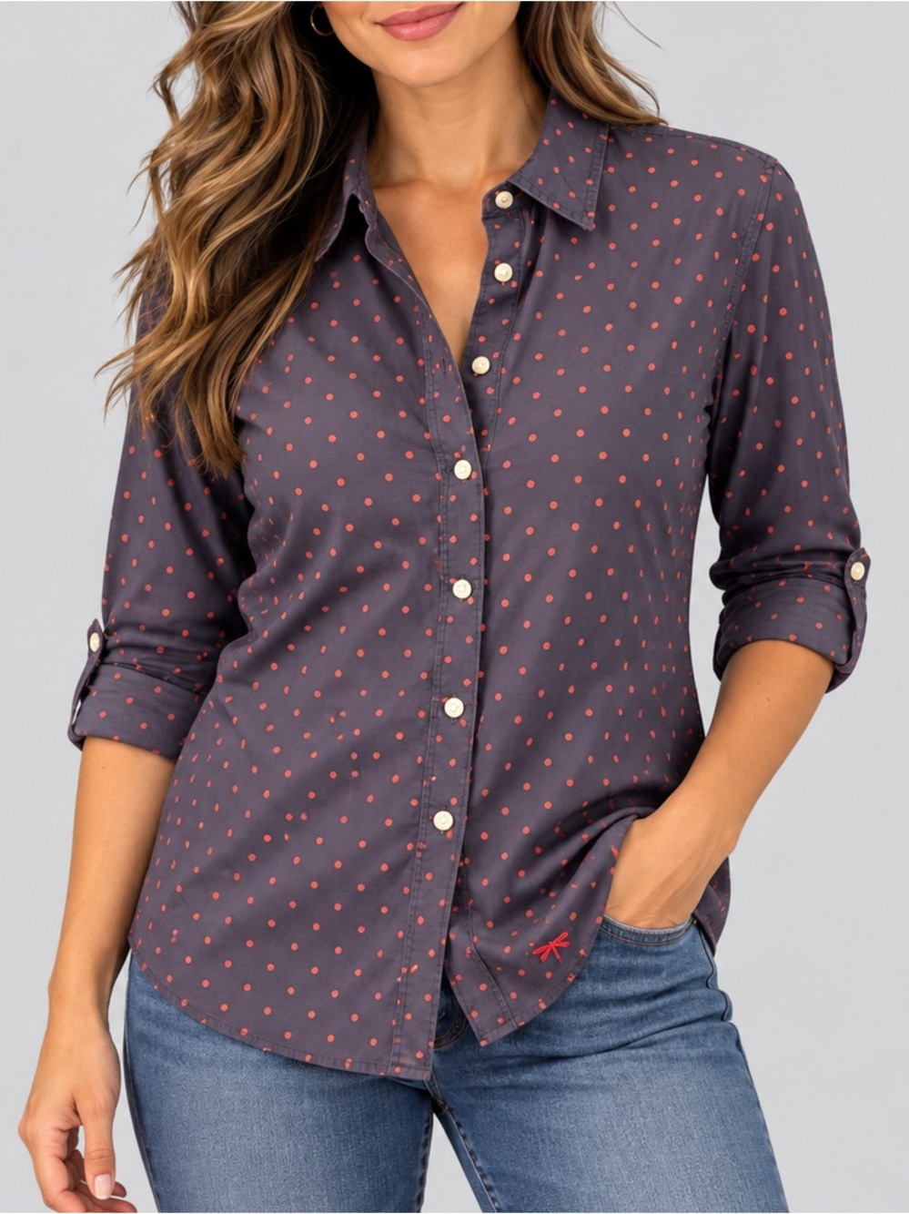 Talbots Button-Down Shirt with Coral Dot Print